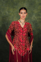 Fariba Red Wine Dupion Silk Sharara Set