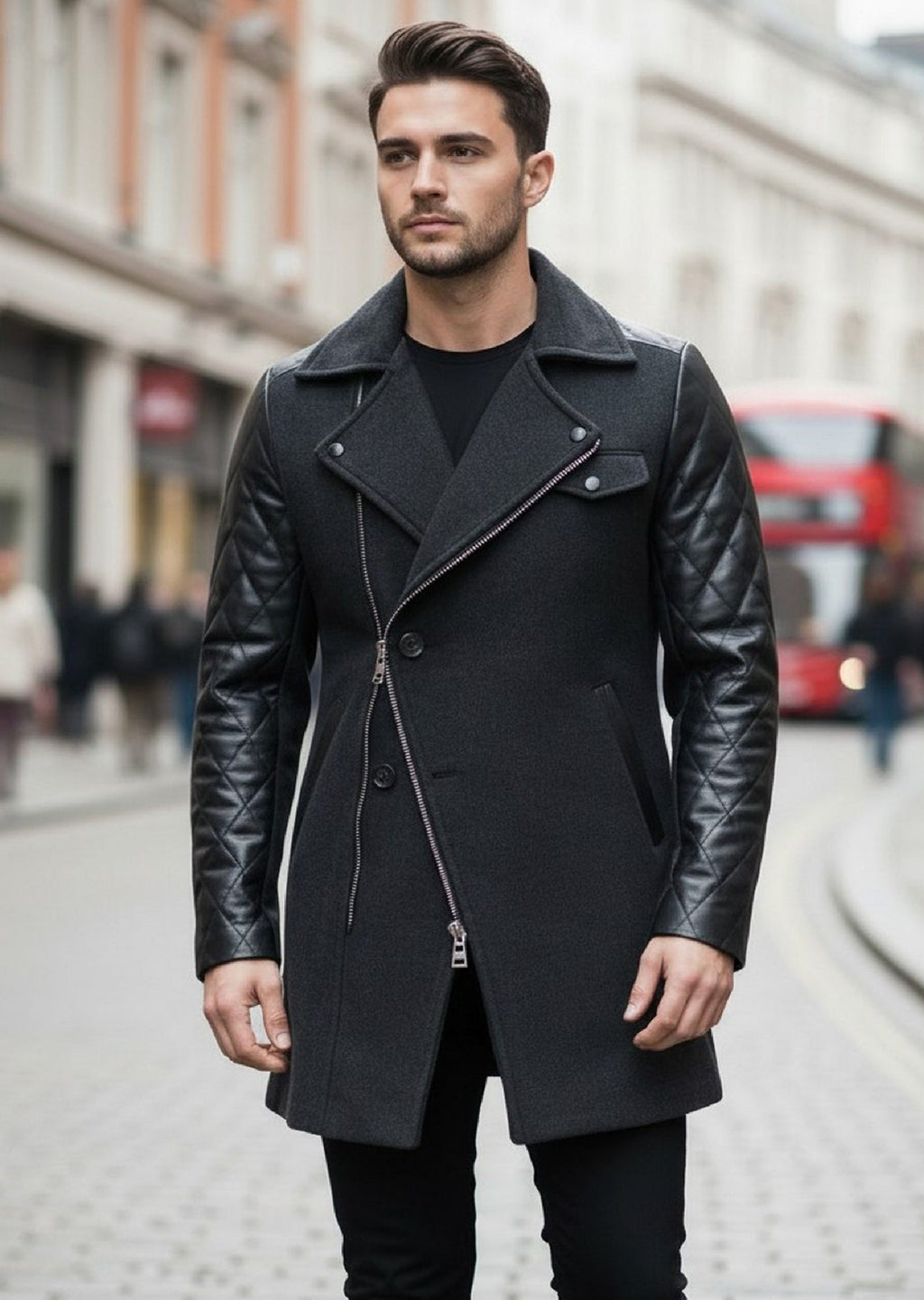 Black Double Breast Quilted Coat