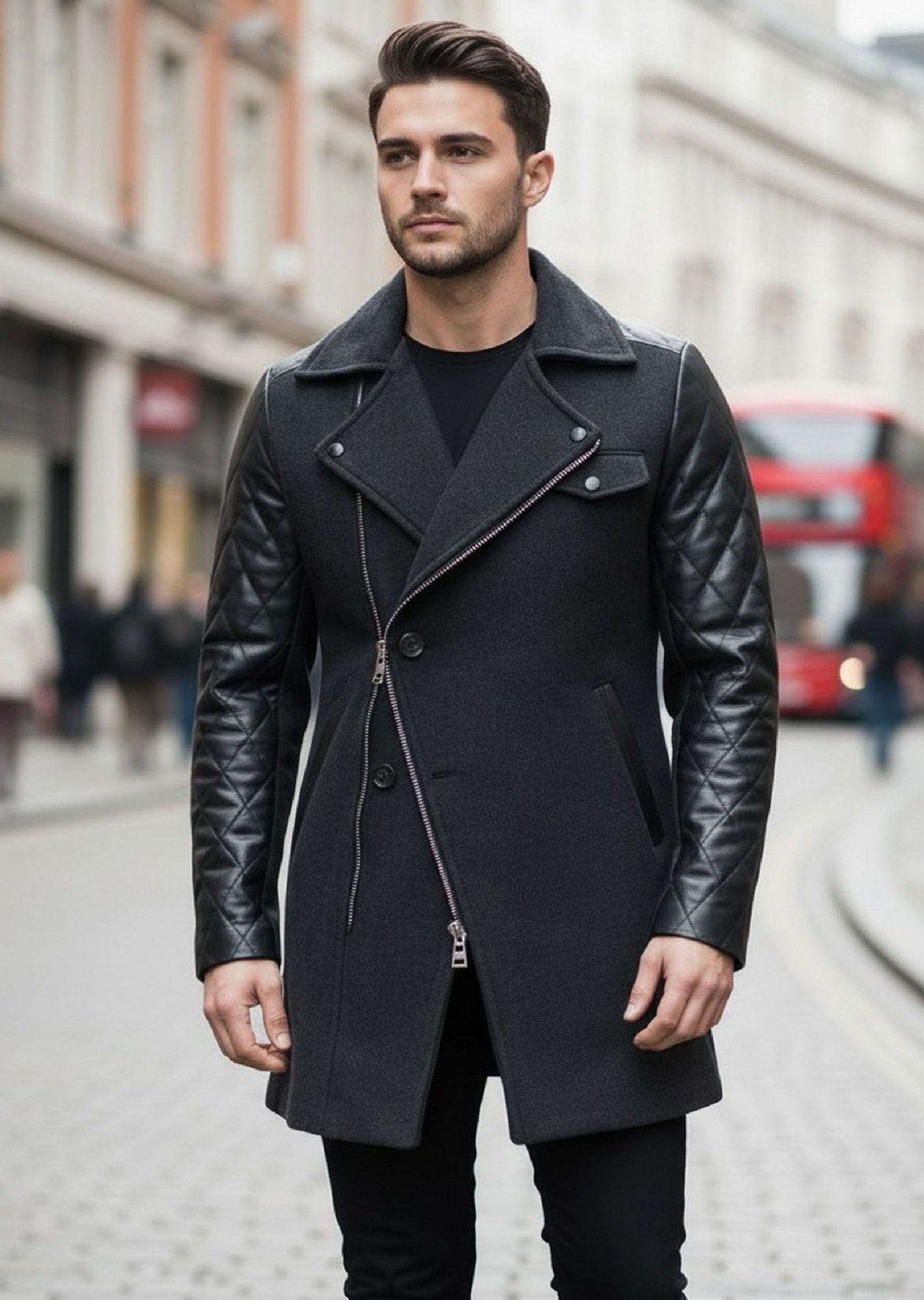 Black Double Breast Quilted Coat