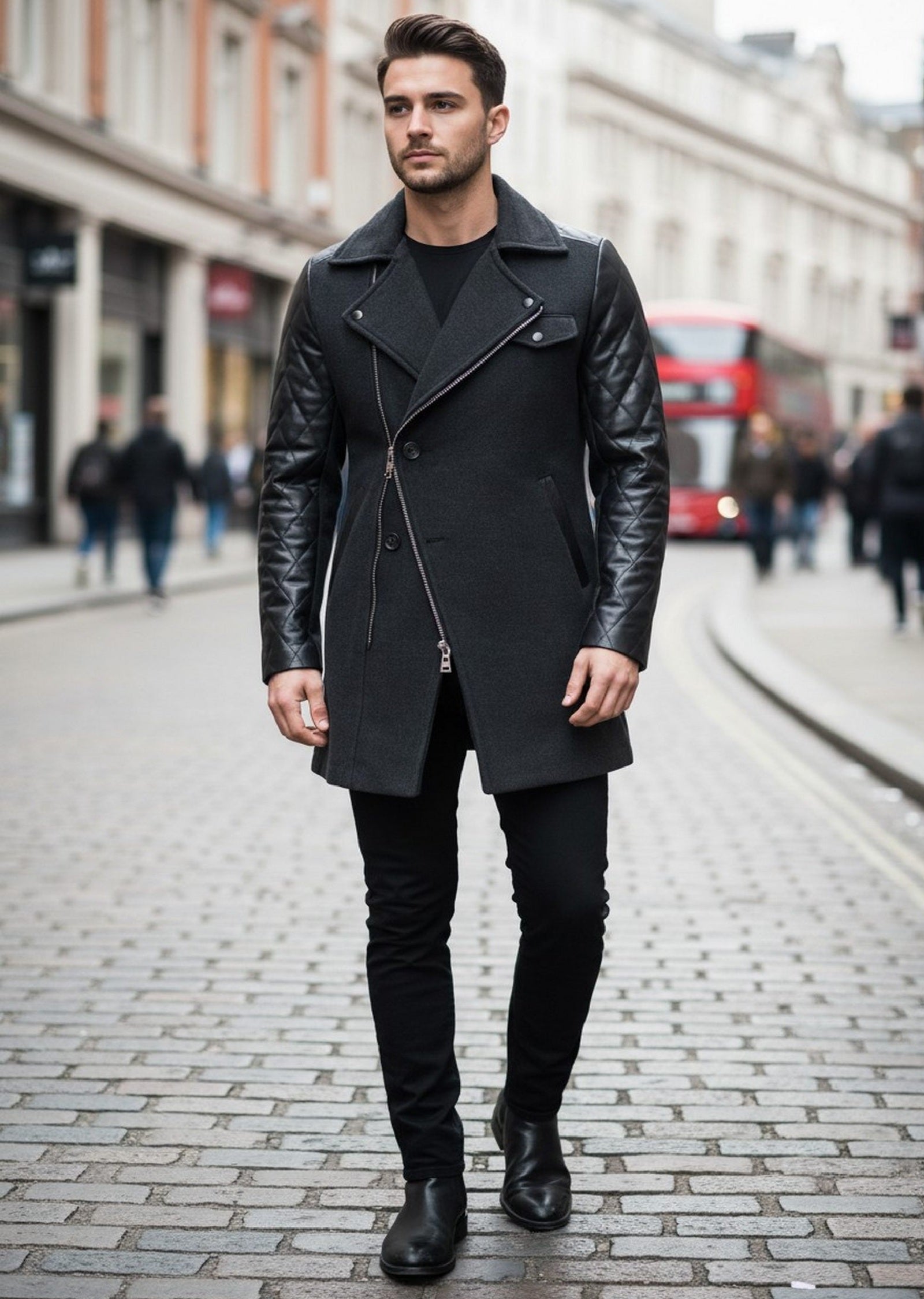 Black Double Breast Quilted Coat