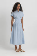 Band Collar Midi Shirt Dress