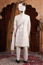 Royal Ivory Hand-Embroidered Groom Sherwani Set with Stole