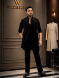 Black Embellished Indo-Western Kurta Set with Designer Jacket