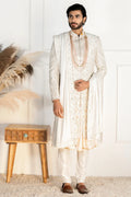 Pure Silk Off White Sherwani with Hand Work- Sw 7011